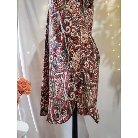 Lord & Taylor Vtg Silk Paisley Mini Chemise Slip Dress Size L Boho Forest Fairy - Picture 6 of 9
